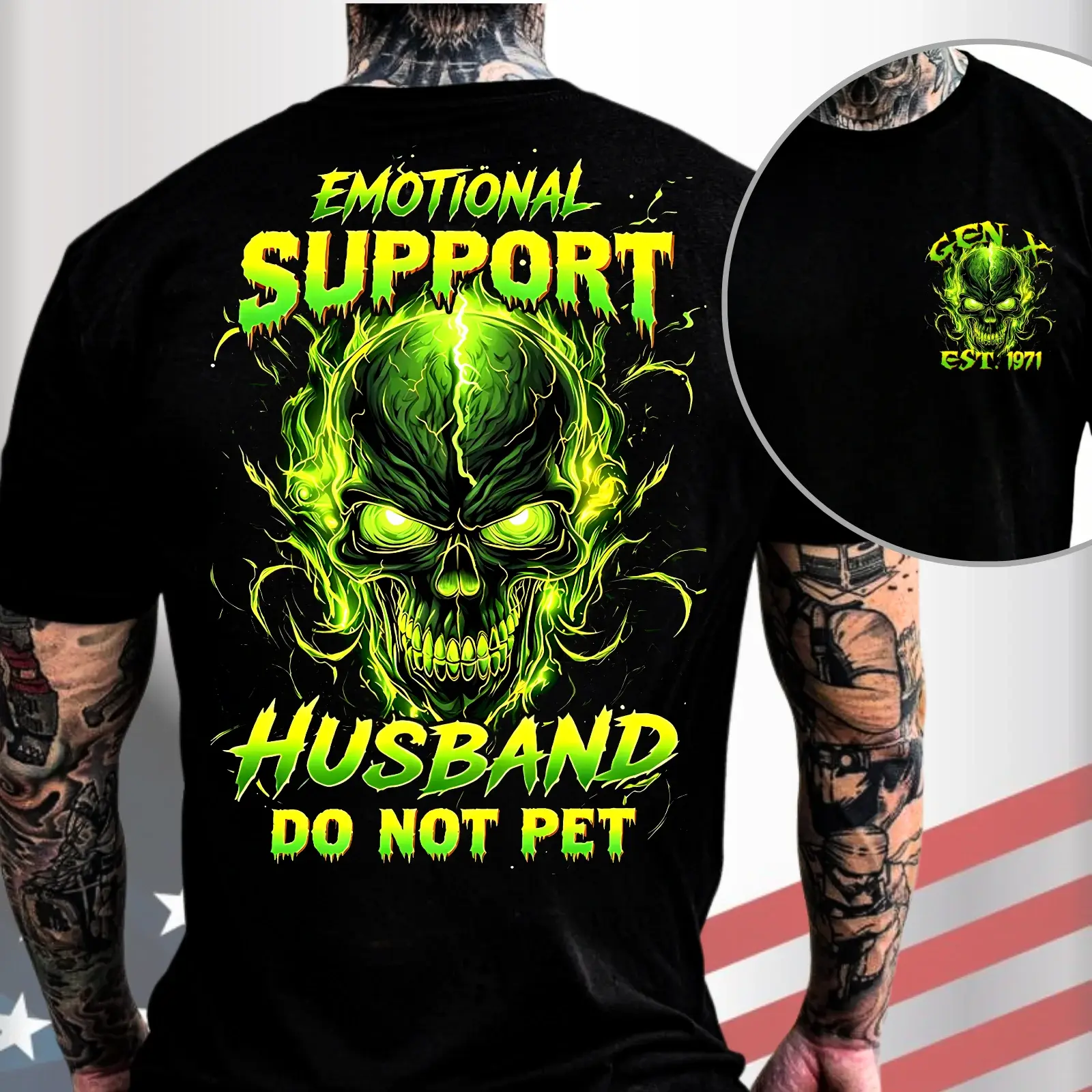 Gen X Emotional Support Husband Skull T-Shirt