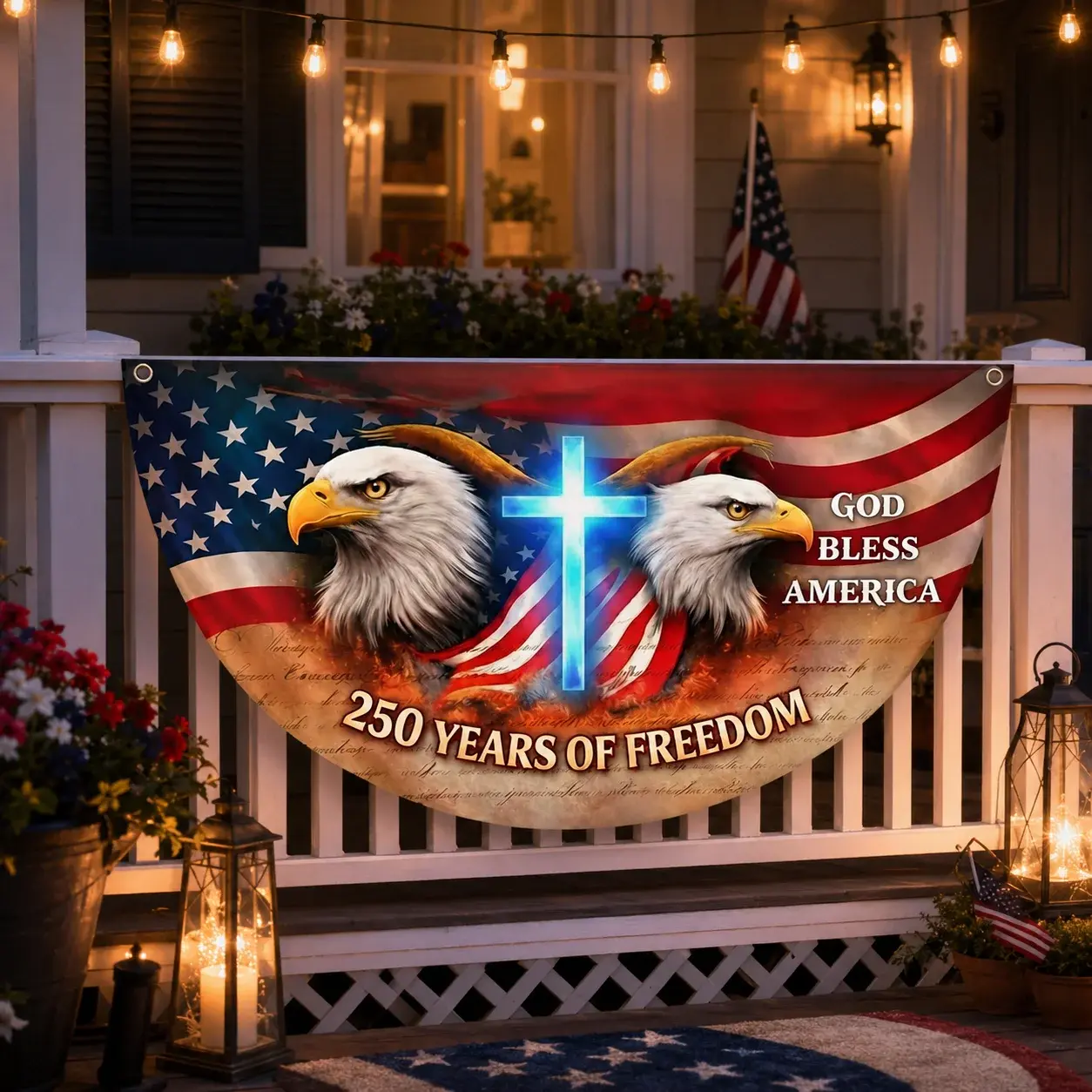 God Bless America 250 Years of Freedom Semicircular Flag