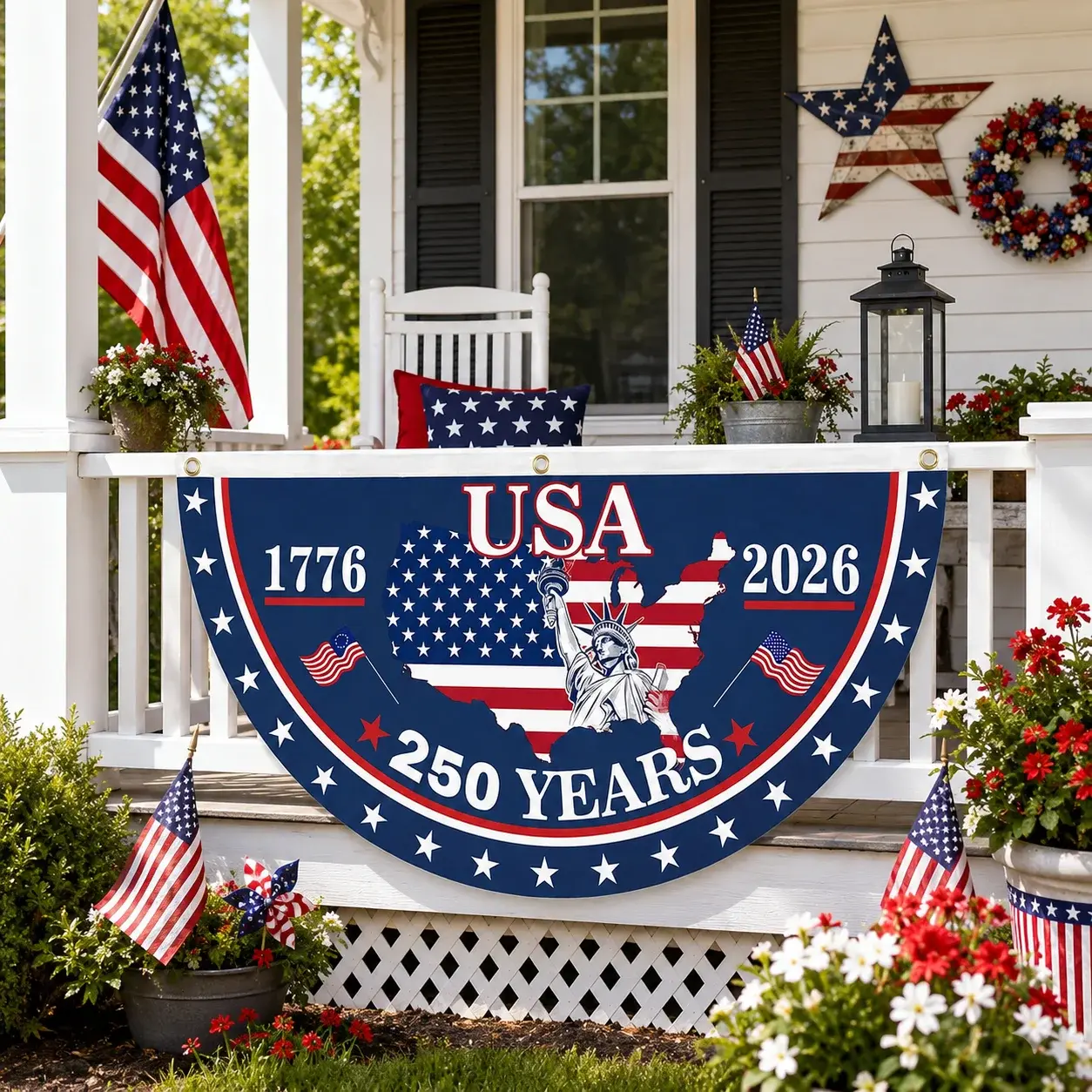USA 250 Years 1776-2026 Patriotic Semicircular Flag