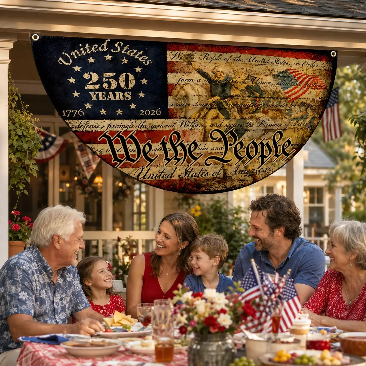 We The People 250 Years Vintage American Semicircular Flag
