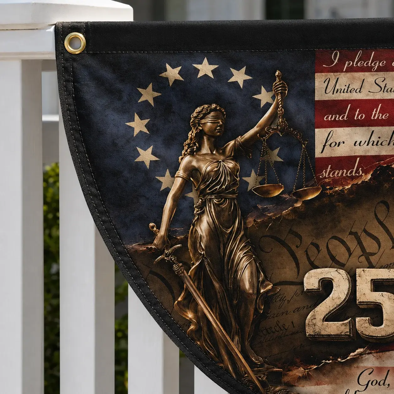 Lady Justice Eagle 250 Years Semicircular Flag