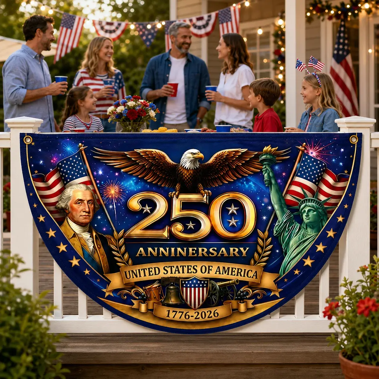 USA 250th Anniversary Semicircular Fence Banner Flag