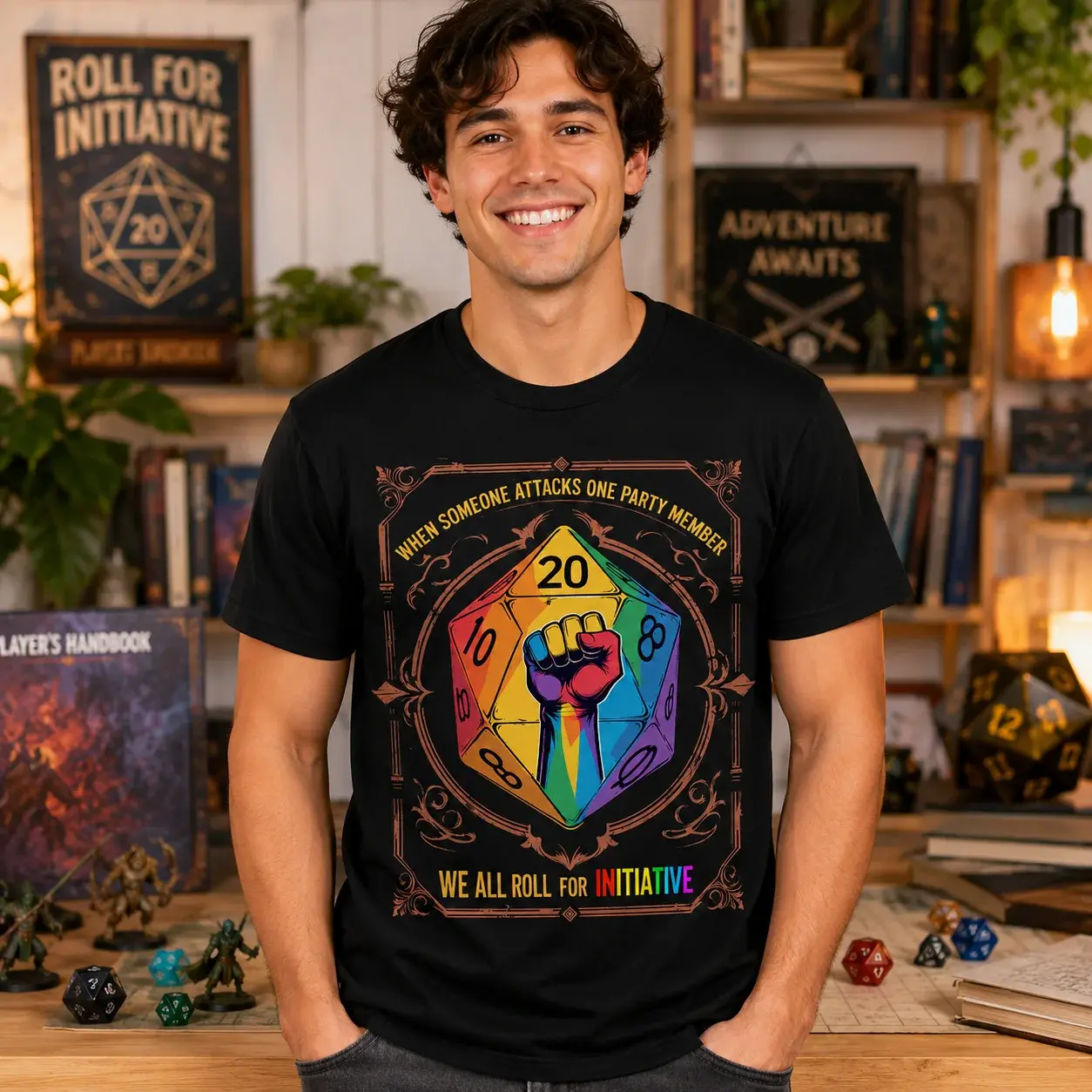 LGBTQ+ Pride Month We All Roll For Initiative DnD Gamers T-Shirt