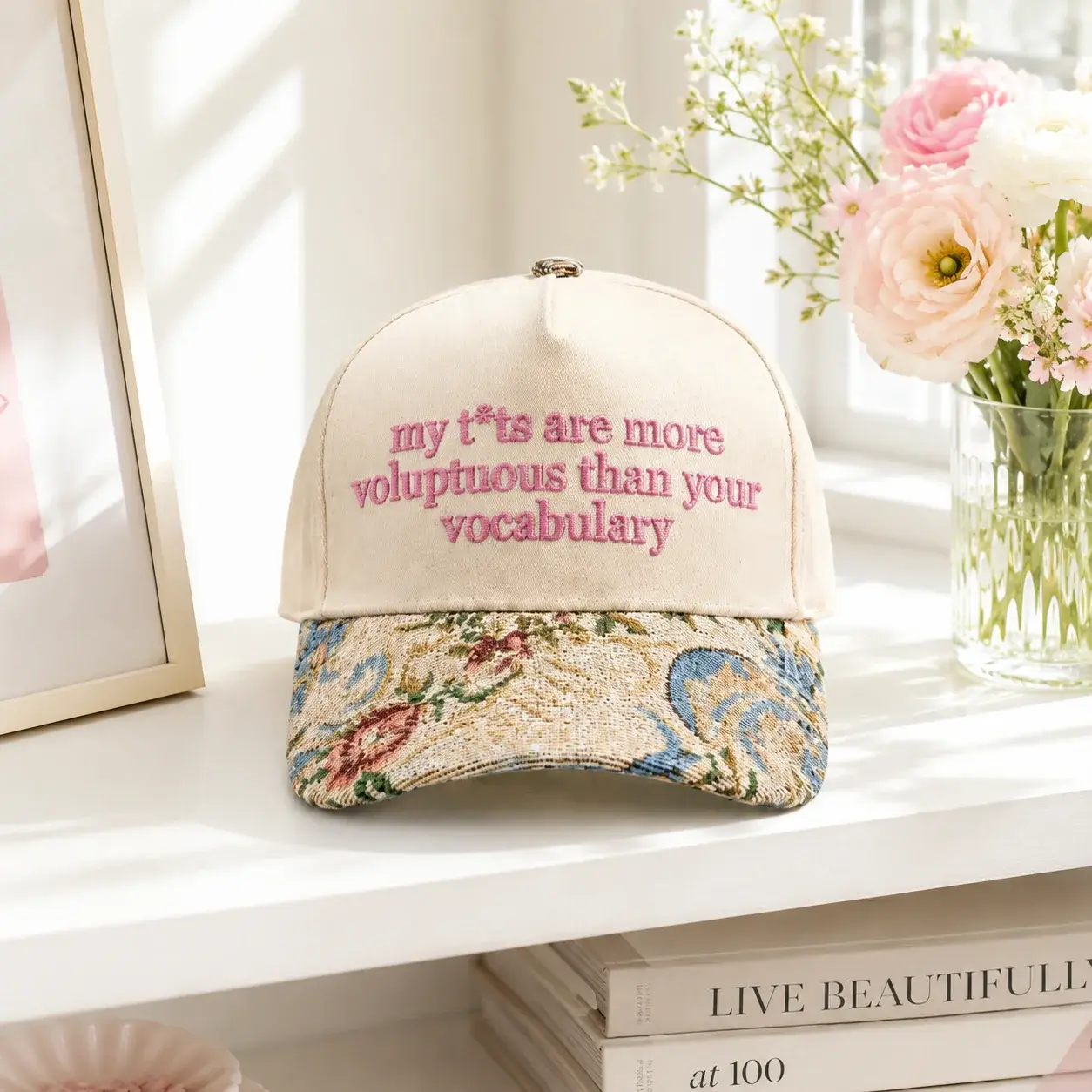 Funny Floral Brim Voluptuous Vocabulary Cap