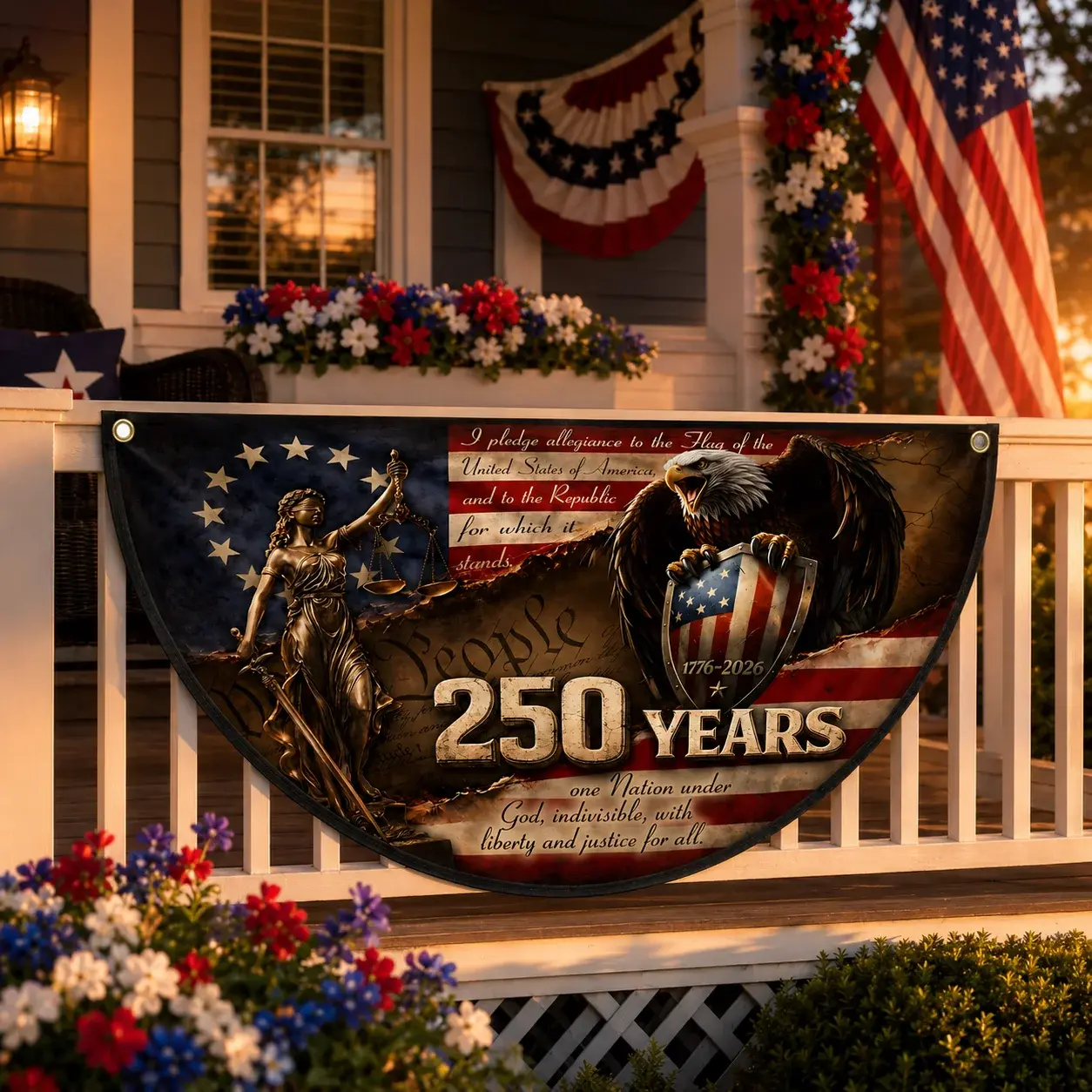 Lady Justice Eagle 250 Years Semicircular Flag