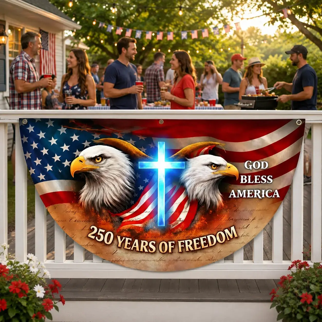 God Bless America 250 Years of Freedom Semicircular Flag
