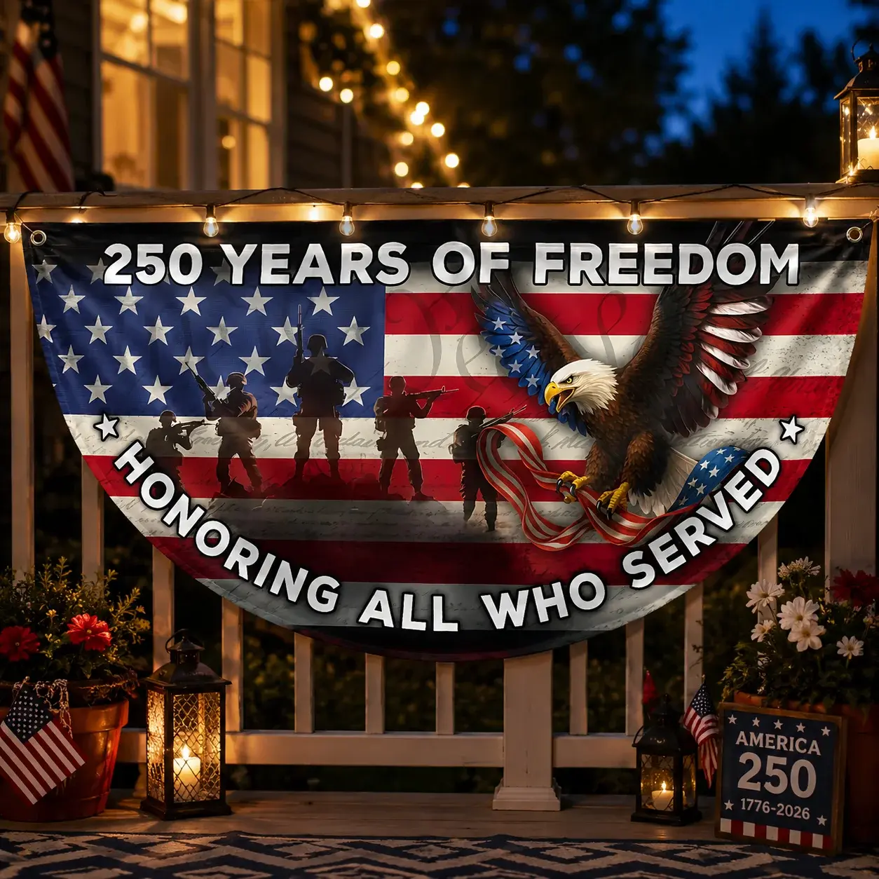 250 Years of Freedom Honoring All Who Semicircular Flag