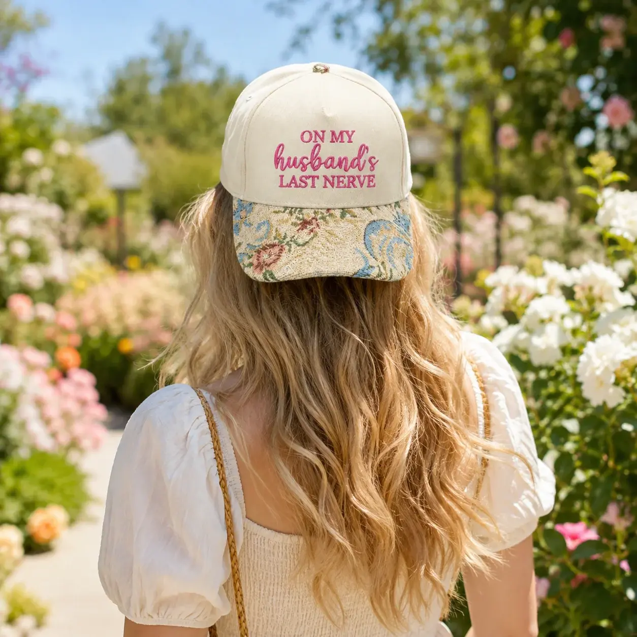 On My Husband's Last Nerve Floral Cap
